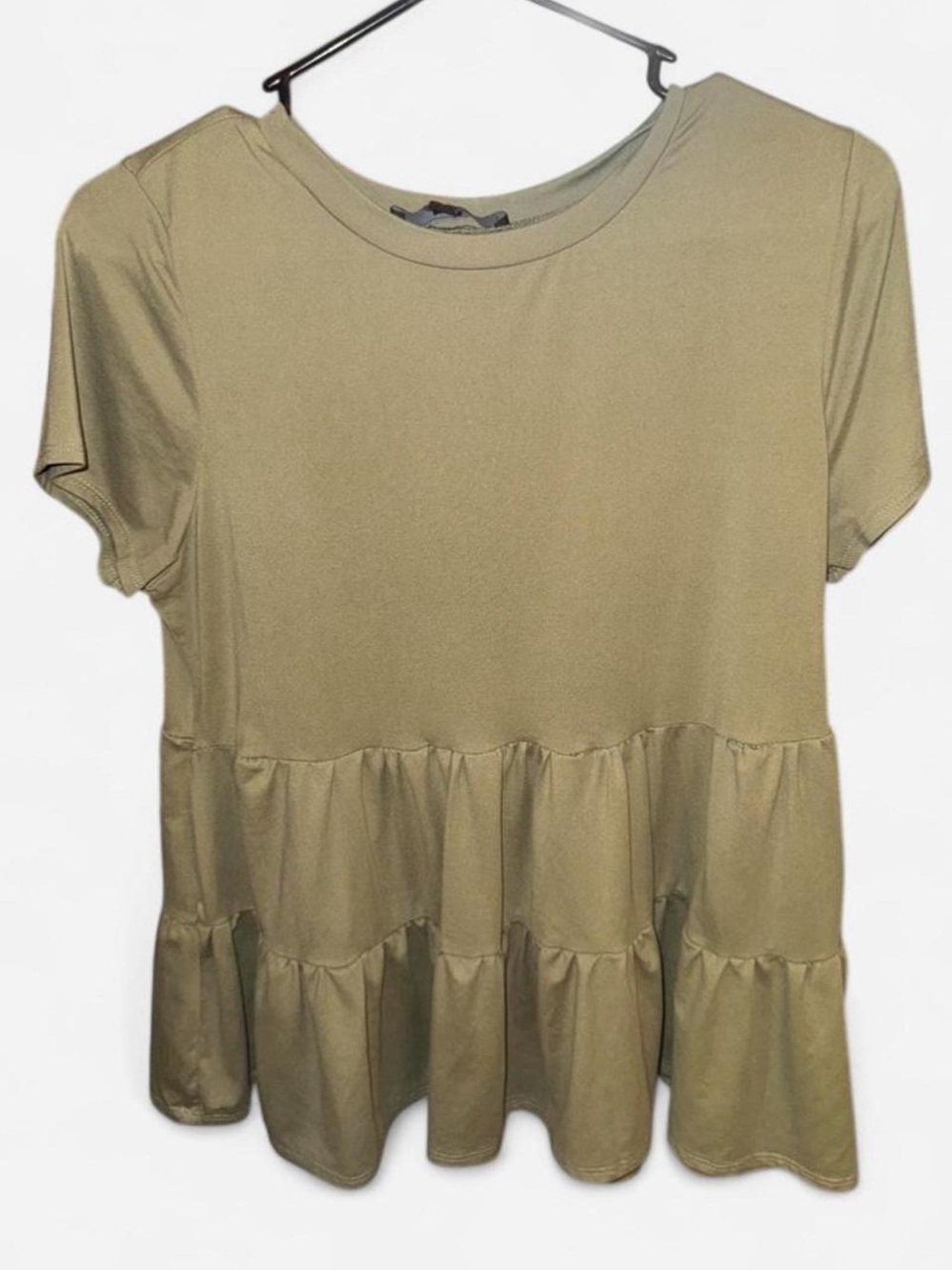 Vibe Olive Short-Sleeve Tiered Peplum babydoll Tee